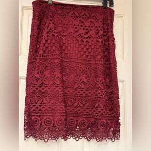 LOFT Lace Pencil Skirt in Deep Burgundy